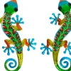 Gecko décoratif en métal et verre multicolore Feuilles