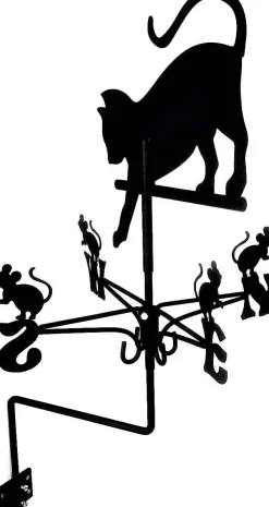 Girouette en acier noir (Chat qui chassent des souris)