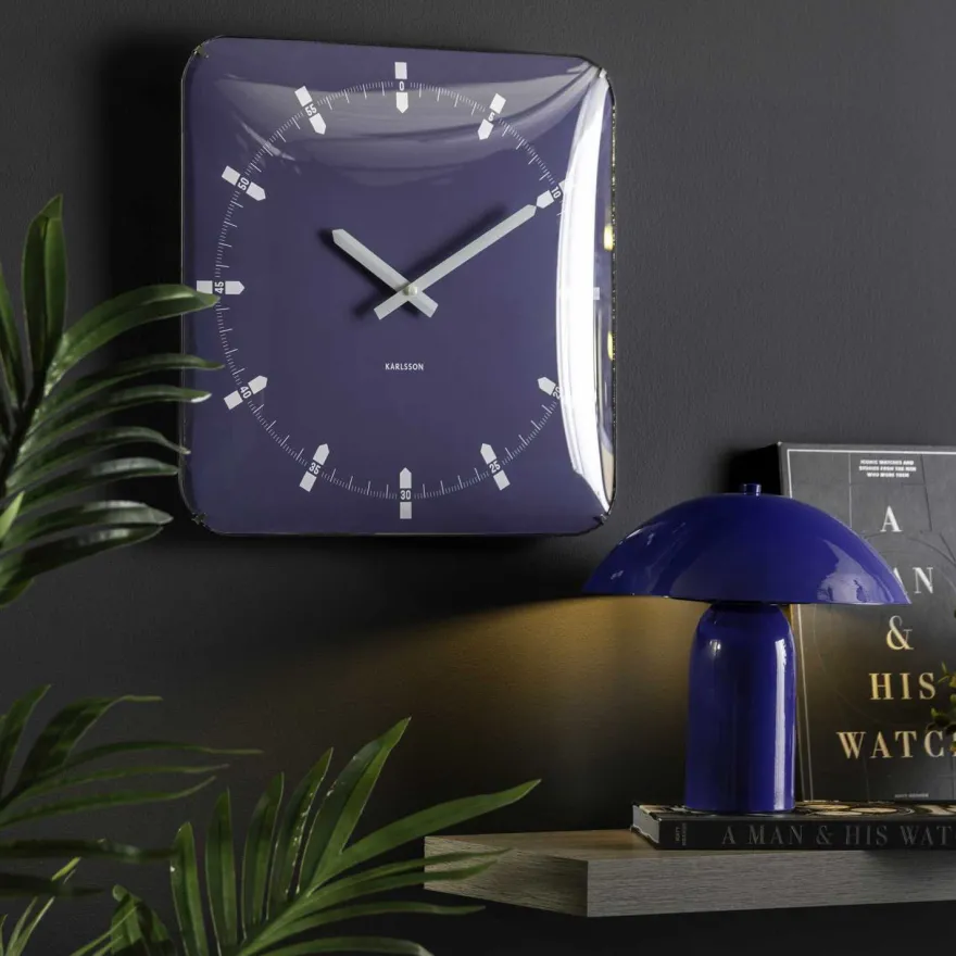 Horloge murale en métal Sucinto Dome Square (Bleu)