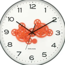 Horloge murale ronde Open Gear (Gris souris et orange)