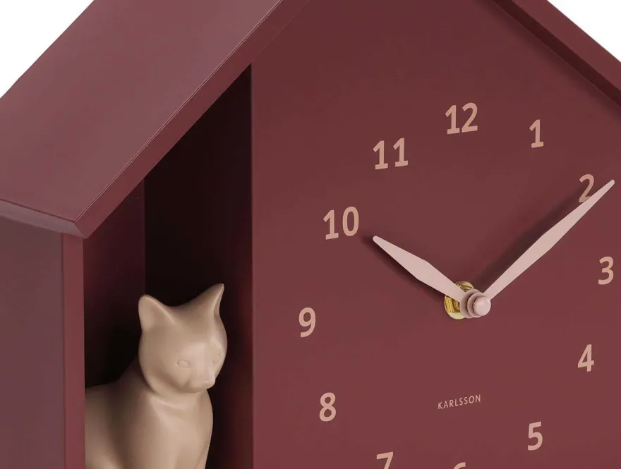 Horloge à poser Siting cat (Rouge bordeaux)