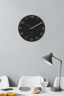 Horloge ronde vintage en verre 35 cm (Noir)