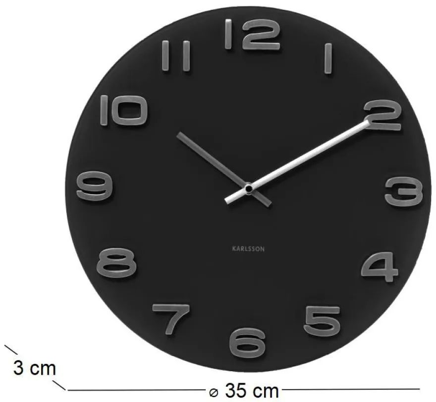 Horloge ronde vintage en verre 35 cm (Noir)