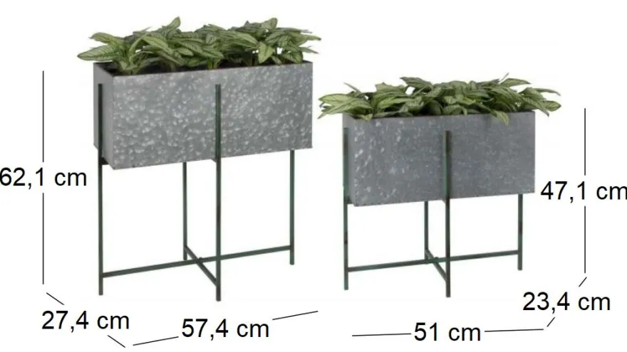 Jardinière sur pied en zinc intérieure extérieure (Lot de 2) (Rectangulaires - 22,3 / 33,3 litres)
