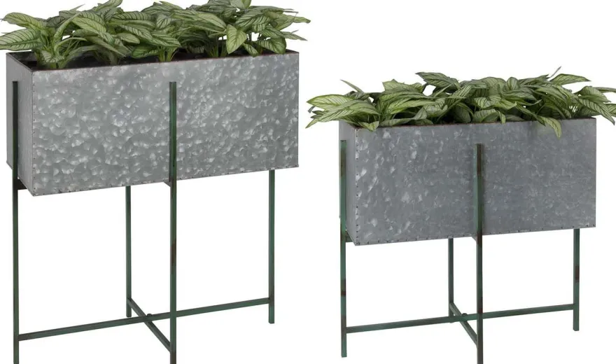 Jardinière sur pied en zinc intérieure extérieure (Lot de 2) (Rectangulaires - 22,3 / 33,3 litres)