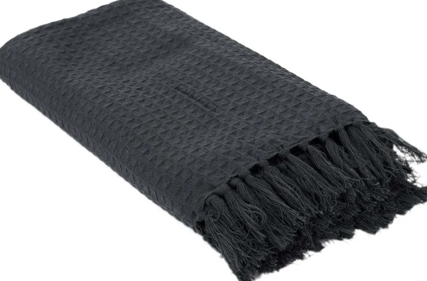 Jeté de canapé gaufré en coton 130 x 160 cm (Gris anthracite)