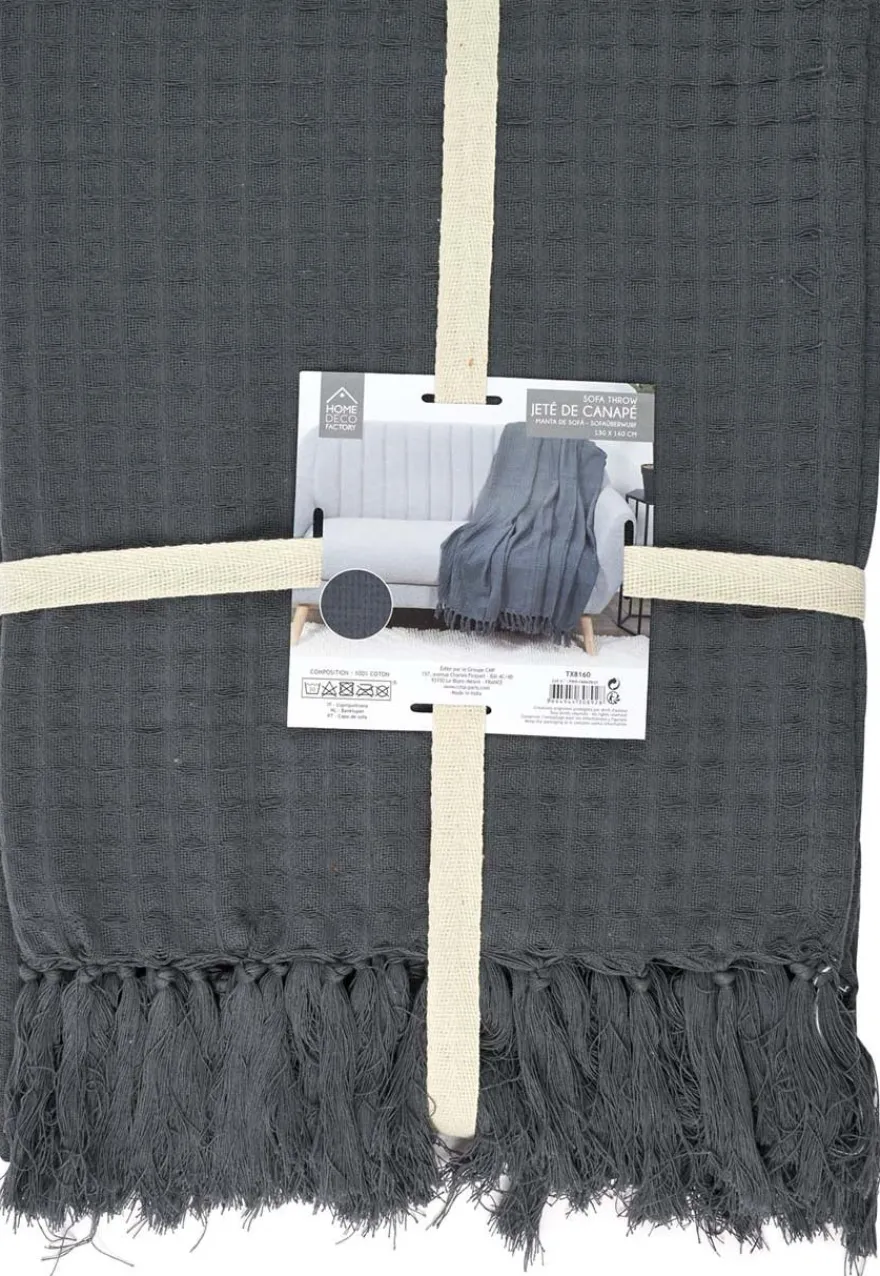Jeté de canapé gaufré en coton 130 x 160 cm (Gris anthracite)