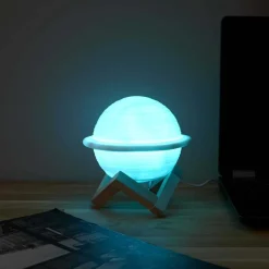 Lampe ronde avec support en bois Saturne