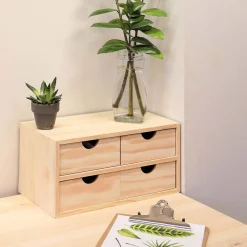 Mini rangement bloc en pin brut avec tiroirs (4 tiroirs)