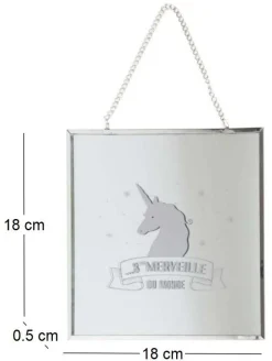 Miroir carré avec chainette licorne (Argent)