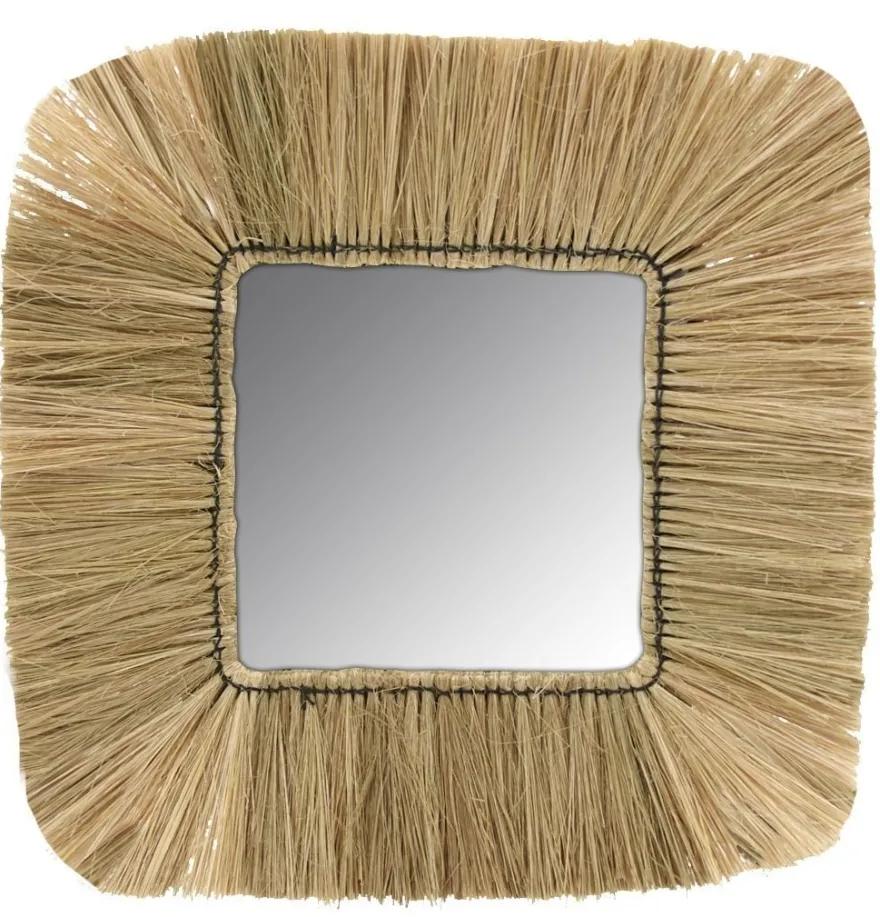 Miroir carré en jonc naturel