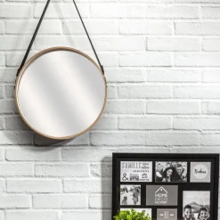 Miroir rond avec anse en PU Barber (40 cm)