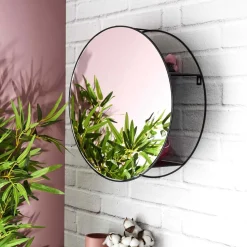 Miroir rond avec étagère en fer 45 cm