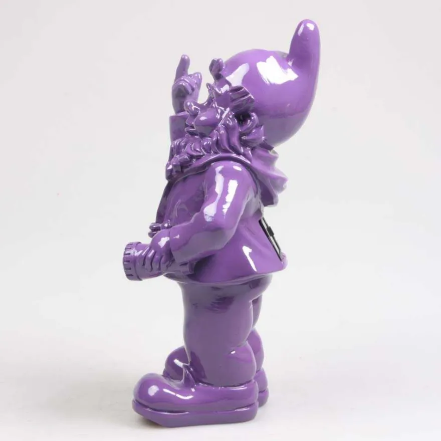 Nain de jardin en résine F*ck avec éclairage solaire 16 x 12 x 31 cm (Violet)