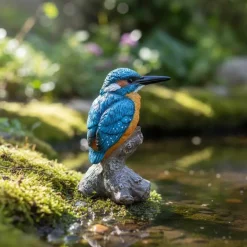 Oiseau martin pêcheur sur tronc en résine (7 x 7 x 11.5 cm)