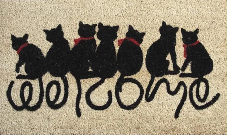 Paillasson en coco avec inscriptions 75 x 45 cm (Chats welcome)
