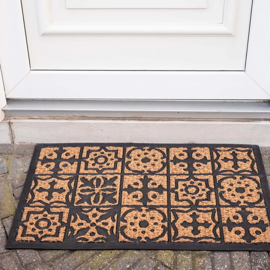 Paillasson en fibres de coco et caoutchouc avec motifs 75 x 45 cm (Mosaique)