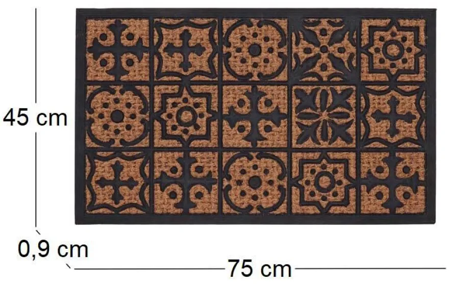 Paillasson en fibres de coco et caoutchouc avec motifs 75 x 45 cm (Mosaique)