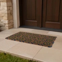 Paillasson en fibres de coco à motifs 75 x 45 cm (Fleurs)