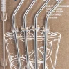4 pailles courbées en inox avec goupillon