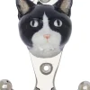 Patère animal en porcelaine 2 crochets (Tête de chat noir et blanc)