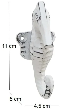 Patère en métal hippocampe 4.5 x 5 x 11 cm (Blanc)