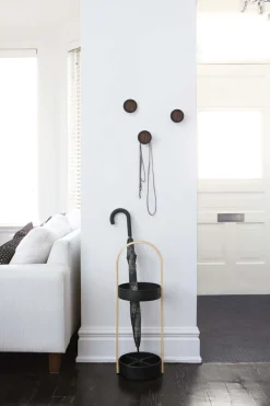 Patère ronde noyer et caoutchouc Hub (Lot de 3)