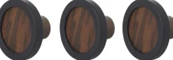 Patère ronde noyer et caoutchouc Hub (Lot de 3)