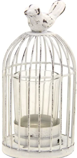 Photophore cage en métal laqué vieilli