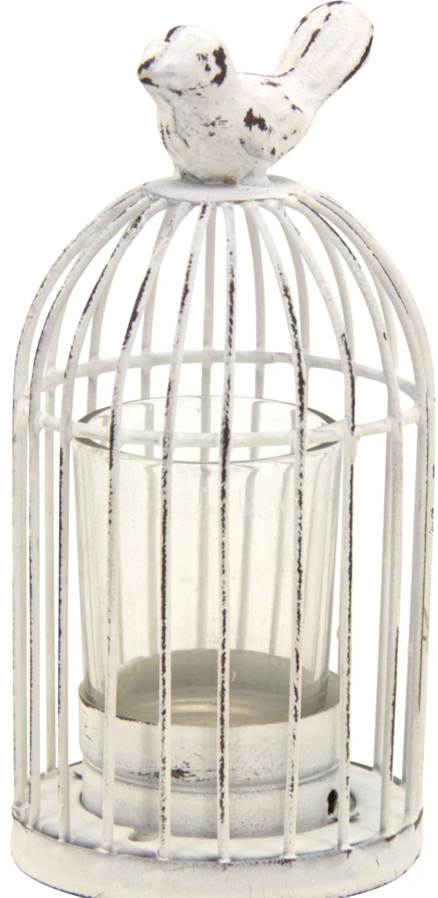 Photophore cage en métal laqué vieilli