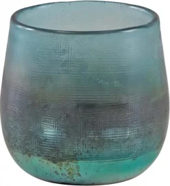 Photophore en verre teinté turquoise