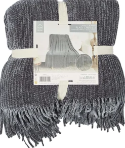 Plaid chenille en polyester avec franges 120 x 150 cm (Gris)