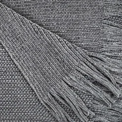 Plaid chenille en polyester avec franges 120 x 150 cm (Gris)