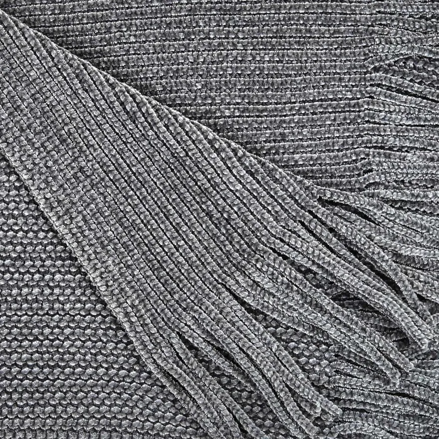 Plaid chenille en polyester avec franges 120 x 150 cm (Gris)