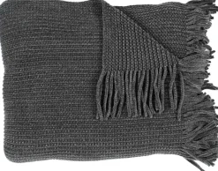 Plaid chenille en polyester avec franges 120 x 150 cm (Gris)