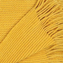 Plaid chenille en polyester avec franges 120 x 150 cm (Moutarde)