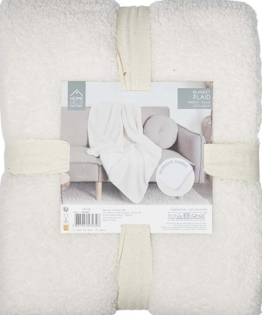 Plaid en polyester doublure sherpa Boucle 120 x 150 cm