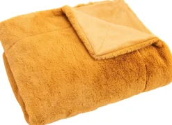 Plaid en polyester luxe curry 170 x 130 cm