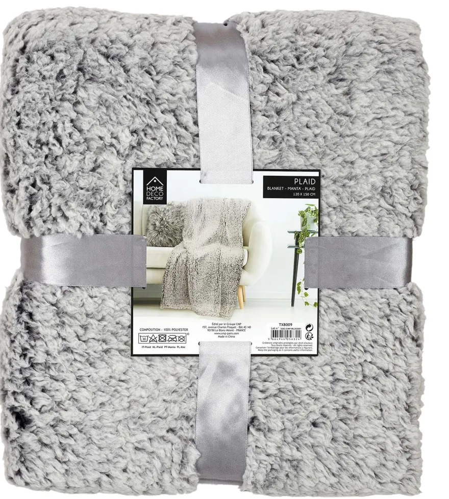 Plaid en sherpa gris 120 x 150 cm