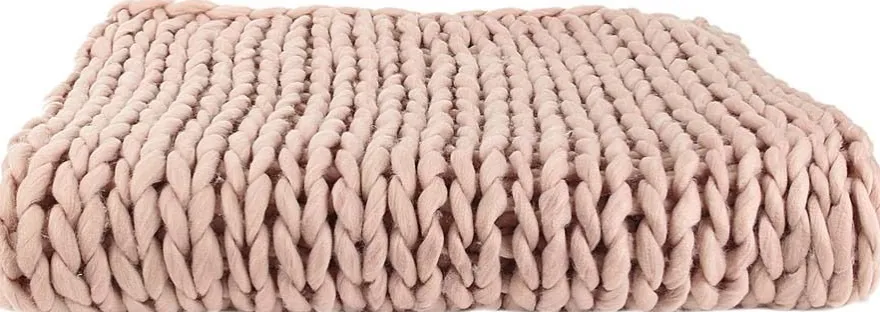 Plaid grosses mailles Chunky 120 x 150 cm (Rose)