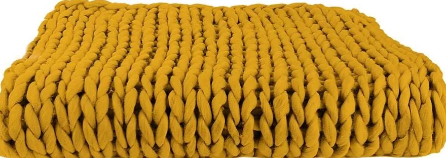 Plaid grosses mailles Chunky 120 x 150 cm (Jaune)