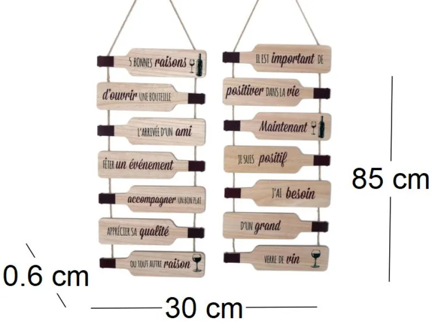 Plaque décorative en bois bouteilles 38 x 85 cm (Lot de 2)