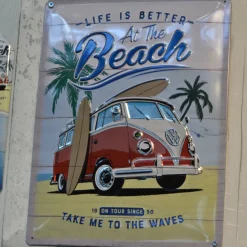 Plaque décorative en métal en relief 30 x 20 cm (Van VW- Beach)