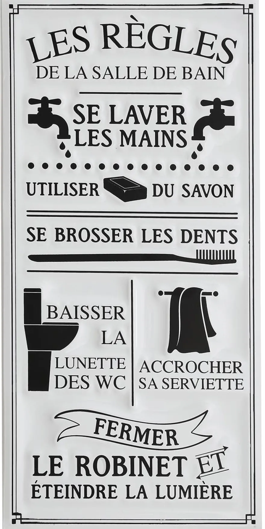 Plaque décorative en métal Règles de la salle de bain 30x60 cm