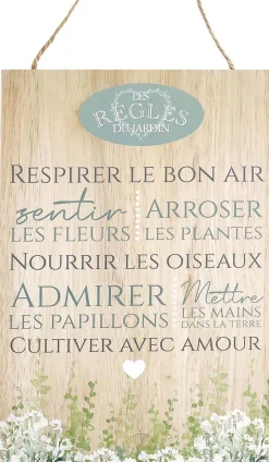 Plaque en bois Règles du jardin 20 x 30 cm