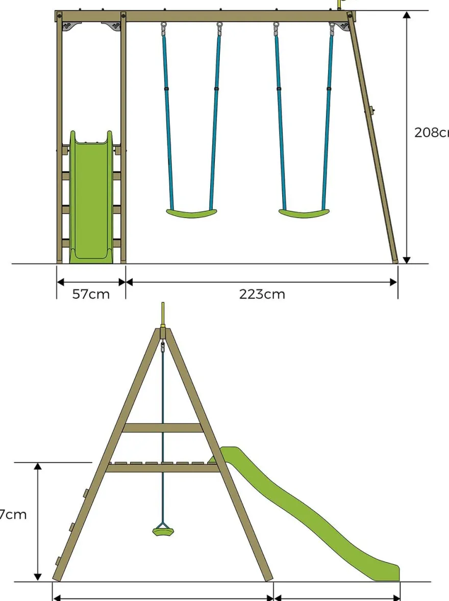 Portique avec 2 balançoires et une glissière Forest