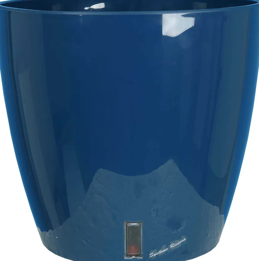 Pot en plastique rond avec réserve d'eau 35 cm Eva (Bleu)