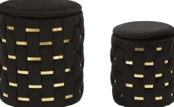 Pouf avec rangement intégré Shanty (Lot de 2) (Noir et doré)