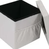 Pouf coffre pliable avec range magazines (Gris blanc)