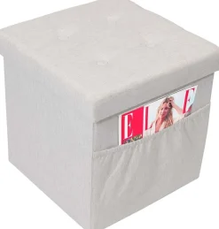 Pouf coffre pliable avec range magazines (Gris blanc)